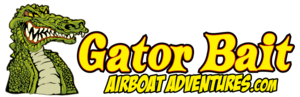 Gator Bait Airboat Adventures logo featuring an alligator silhouette with airboat propeller waves